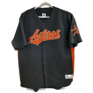 Houston Astros Jersey Mens XL Black Orange MLB Baseball Button Front Star Sleeve